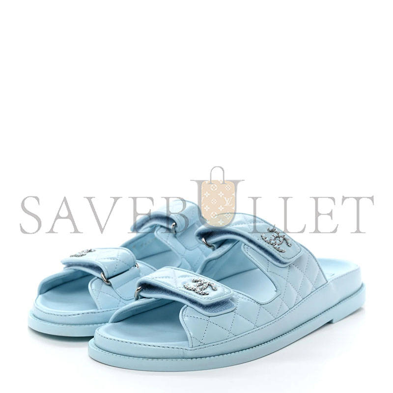 Ch**el laminated lambskin quilted velcro dad chain cc slide sandals